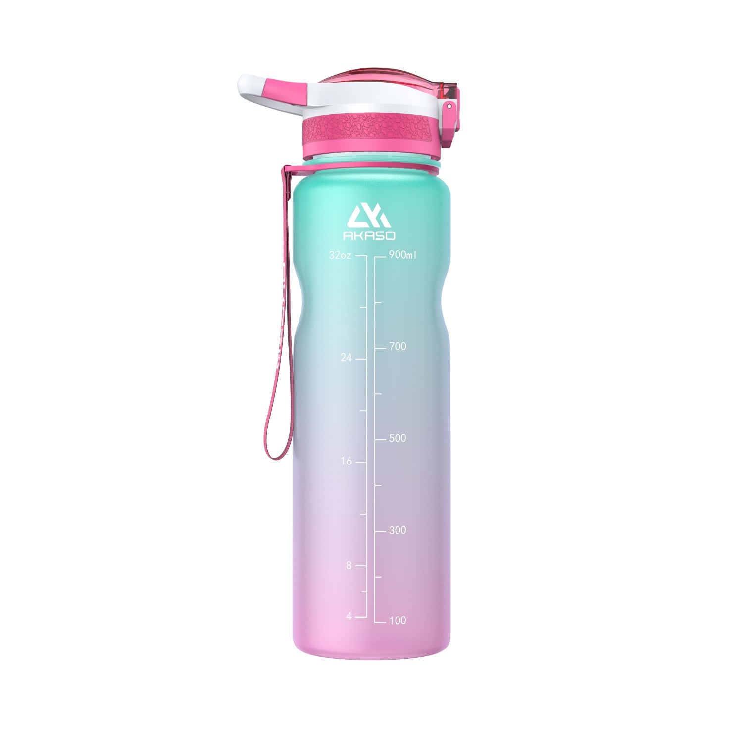 900ml BPA-Free Water Bottle w/Straw, Time Markings, Flip Cap, Drop